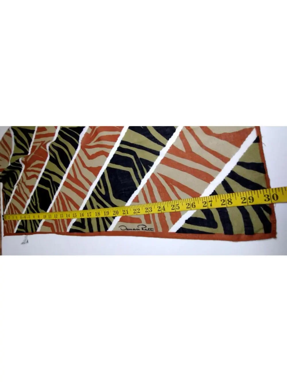 Oscar de la Renta Vintage Rayon Scarf Geometric Zebra Bohemian Black Brown Tan